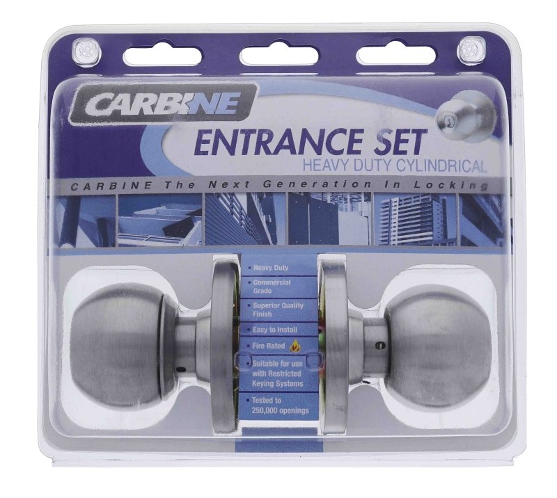 Carbine Epsom 3000 Cylindrical Entrance set, 60mm backset, C4 Keyed to Differ, Display Pack, Satin Stainless Steel - primehardware