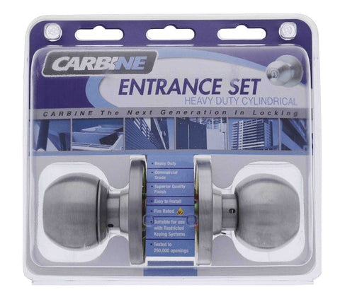 Carbine Epsom 3000 Cylindrical Entrance set, 60mm backset, C4 Keyed to Differ, Display Pack, Satin Stainless Steel - primehardware