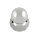 Polished chrome door knob on a white background