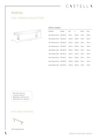 CASTELLA LINEAR PORTAL KITCHEN CABINET HANDLE - AVAILABLE IN VARIOUS SIZES
