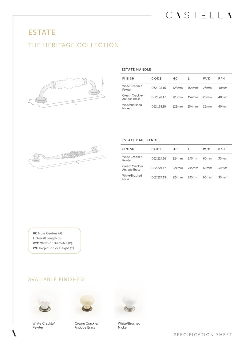 CASTELLA HERITAGE ESTATE CABINET T KNOB 90MM
