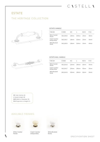 CASTELLA HERITAGE ESTATE CABINET HANDLE 128MM