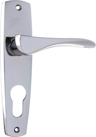 TRADCO MID-CENTURY DOOR LEVER HANDLE ON RECTANGULAR BACKPLATE CHROME PLATED