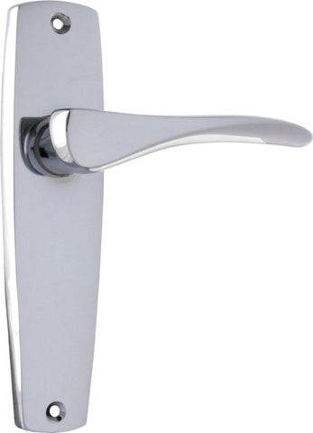 TRADCO MID-CENTURY DOOR LEVER HANDLE ON RECTANGULAR BACKPLATE CHROME PLATED