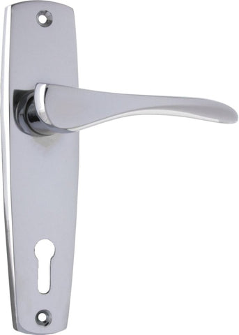 TRADCO MID-CENTURY DOOR LEVER HANDLE ON RECTANGULAR BACKPLATE CHROME PLATED