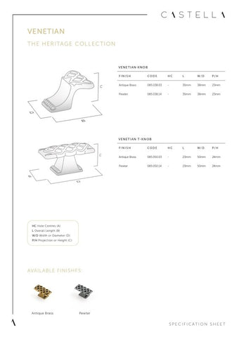 CASTELLA VENETIAN CABINET DOUBLE HOOK 86MM
