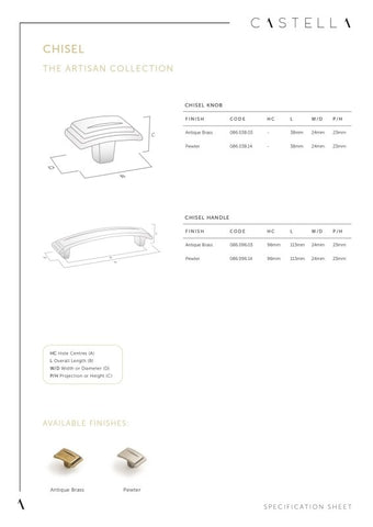 CASTELLA ARTISAN CHISEL KITCHEN CABINET HANDLE 96MM