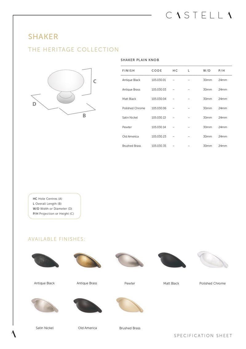 CASTELLA HERITAGE SHAKER KITCHEN CABINET 35MM FLUTED KNOB