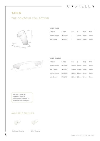 CASTELLA CONTOUR TAPER CABINET KNOB 20MM