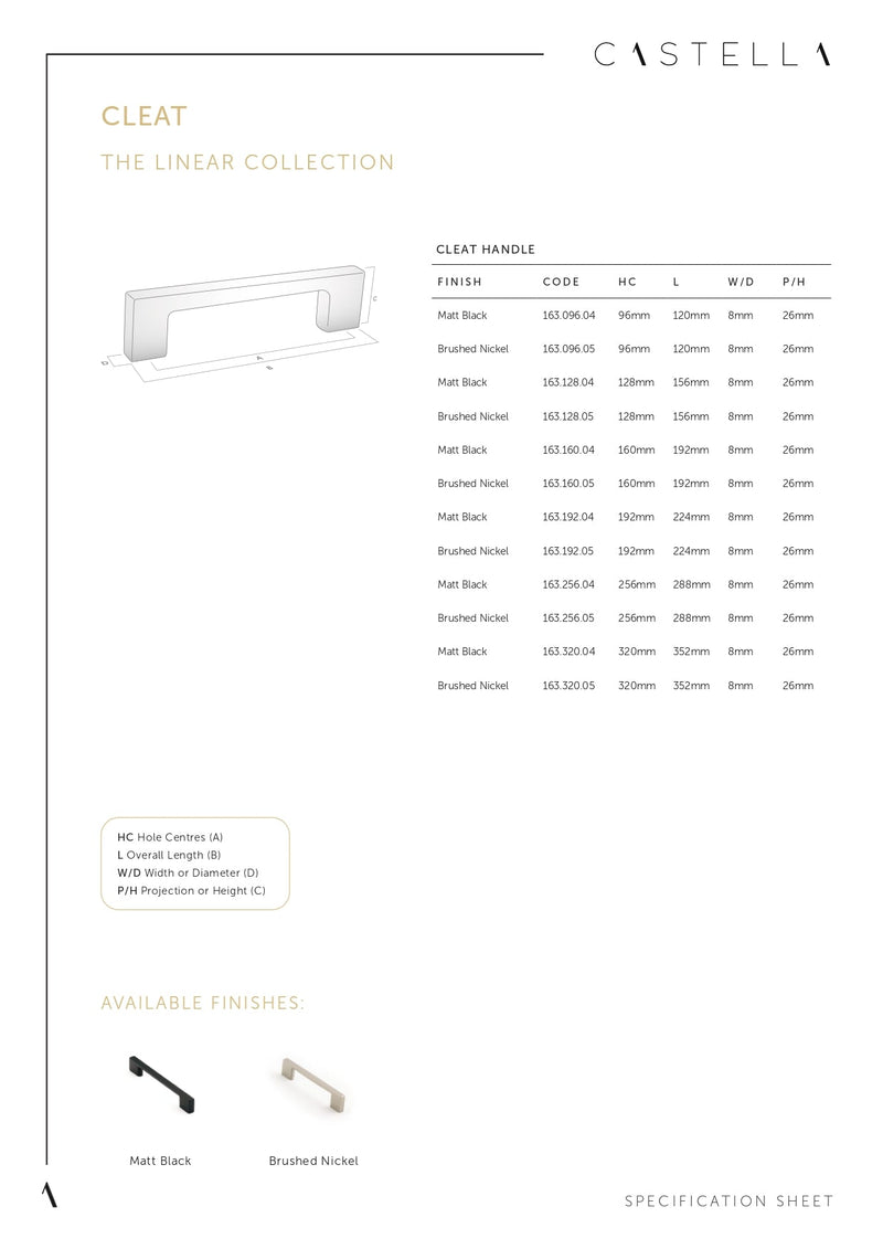 CASTELLA LINEAR CLEAT CABINET HANDLE