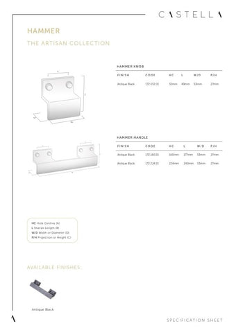 CASTELLA ARTISAN HAMMER PULL HANDLE ANTIQUE BLACK