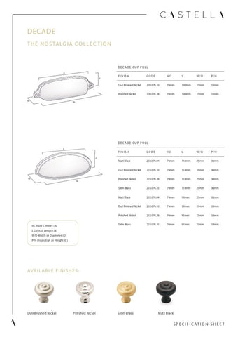 CASTELLA DECADE CABINET CUP PULL HANDLE 97MM
