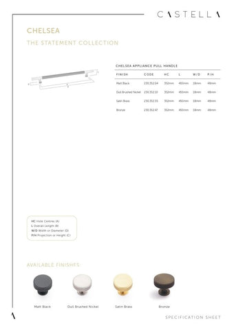 CASTELLA CHELSEA APPLIANCE CABINET PULL HANDLE 450MM