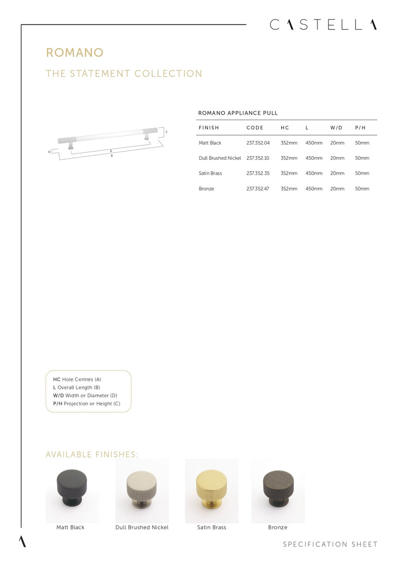 CASTELLA STATEMENT ROMANO CABINET PULL HANDLE