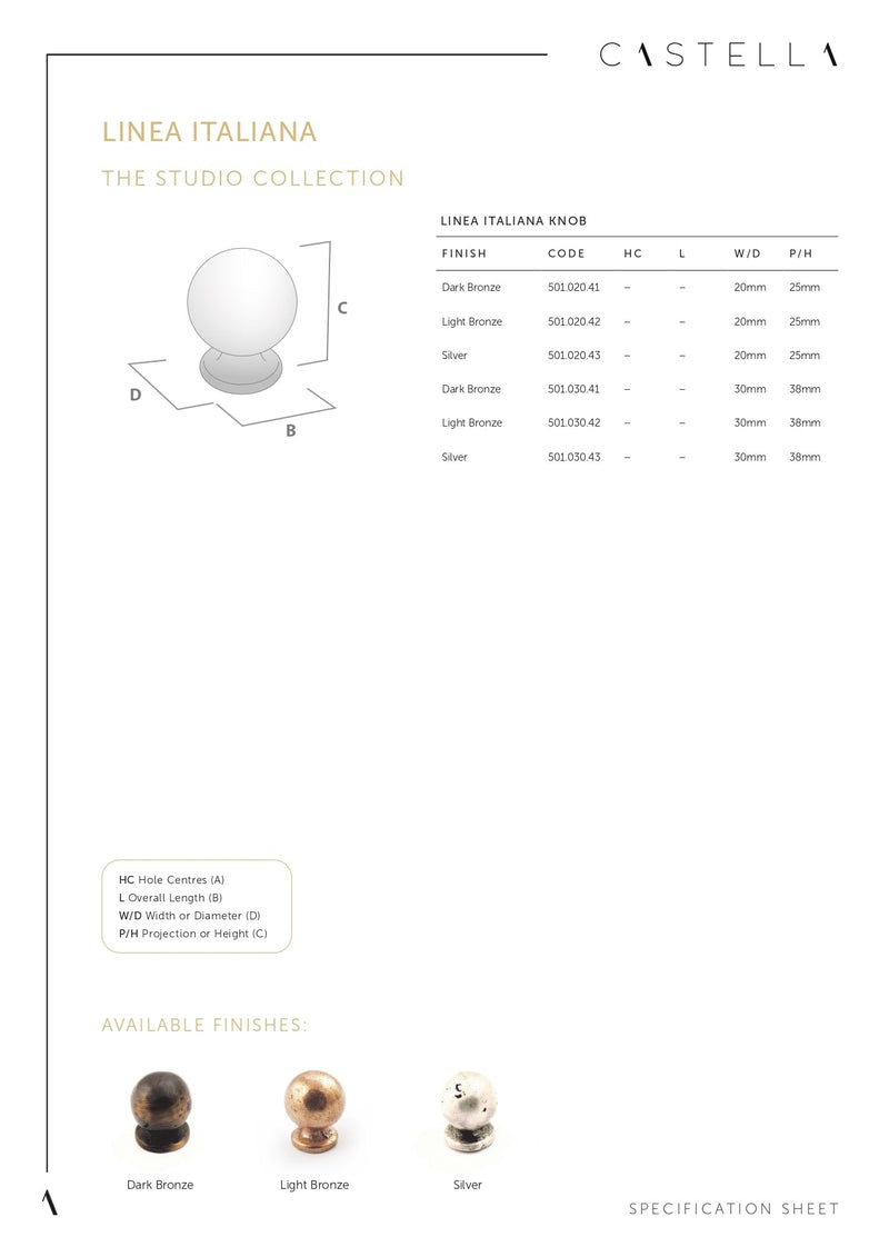 Castella Linea Italiana Square Knob