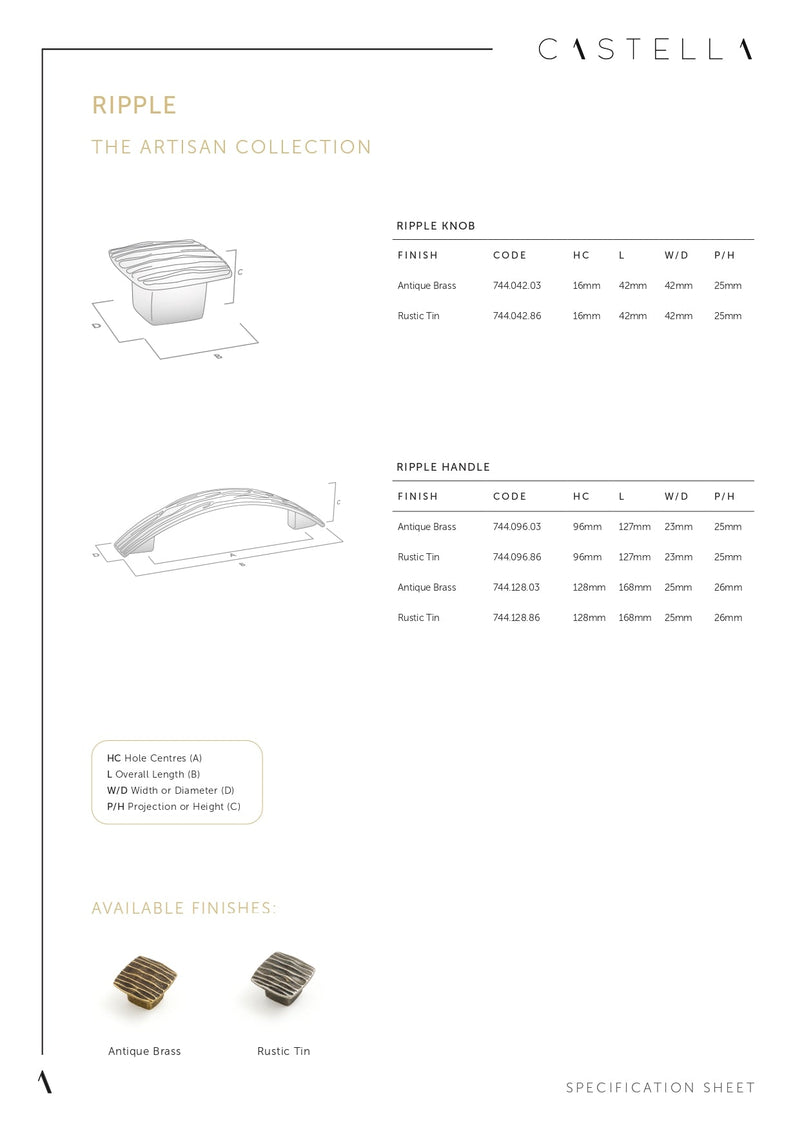 Castella Artisan Ripple Cabinet Knob 42mm