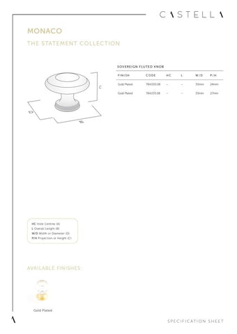 Castella Heritage Sovereign Plain Cabinet Knob Polished Gold