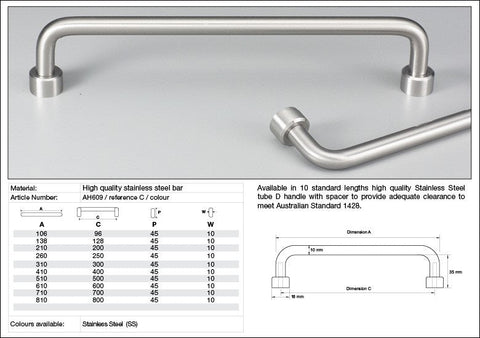 KETHY AH609 CABINET LOMMEL 10MM ROUND D PULL STAINLESS STEEL HANDLE