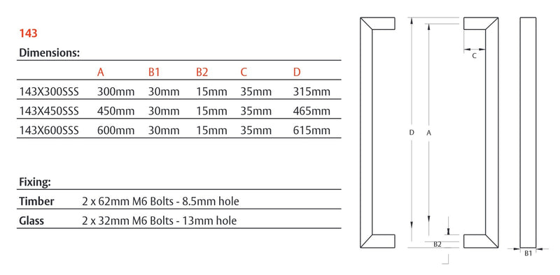 Lockwood 143X450SSS 450mm Entrance Pull Handle Pair