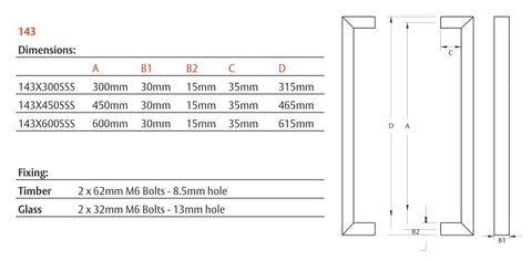 LOCKWOOD ENTRANCE PULL HANDLE 143X600SSS 600MM SATIN STAINLESS STEEL PAIR - primehardware