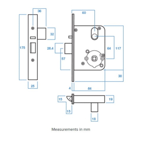 LOCKWOOD DOOR MORTICE LOCK SYNERGY VESTIBULE 60MM BACKSET SATIN CHROME 3572SC - primehardware