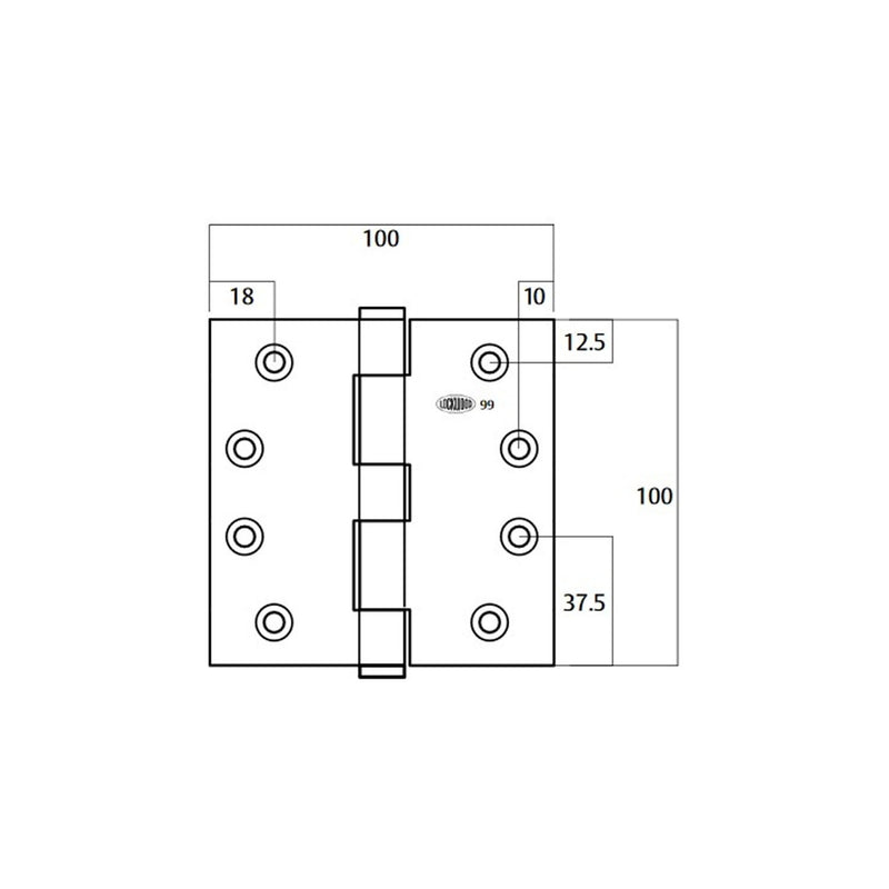 LOCKWOOD DOOR BUTT HINGE FIXED PIN 100X100X2.5MM STAINLESS STEEL LW10000FPSSS
