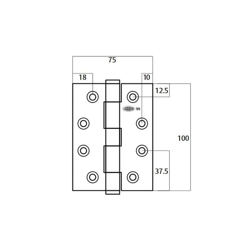 Lockwood LW10075FPSSS 100x75x2.5mm Fixed Pin Door Butt Hinge