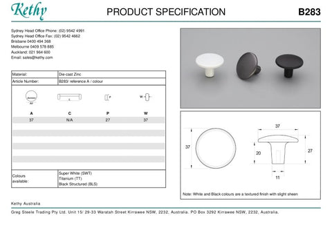 KETHY B283 CABINET ROUND KNOB DIE CAST ZINC 37MM