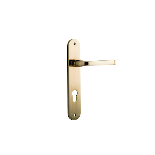 IVER ANNECY DOOR LEVER HANDLE ON OVAL BACKPLATE POLISHED BRASS - CUSTOMISE TO YOUR NEEDS