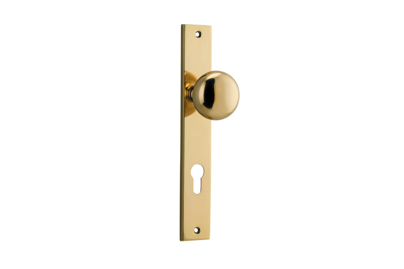 IVER CAMBRIDGE DOOR KNOB ON RECTANGULAR BACKPLATE POLISHED BRASS - CUSTOMISE TO YOUR NEEDS