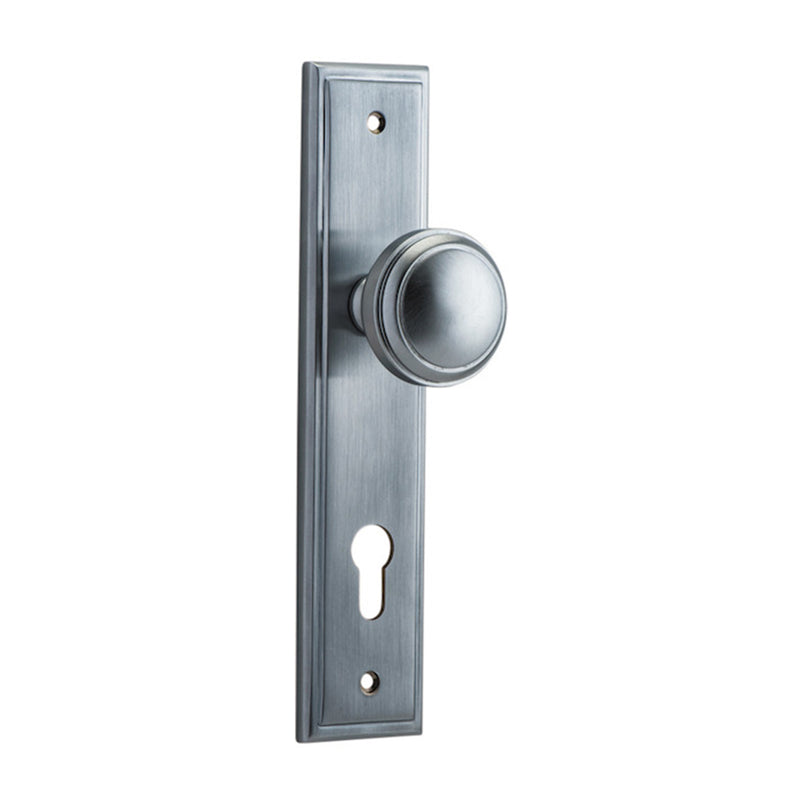 IVER PADDINGTON DOOR KNOB ON STEPPED BACKPLATE BRUSHED CHROME - CUSTOMISE TO YOUR NEEDS