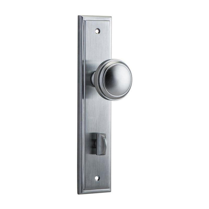 IVER PADDINGTON DOOR KNOB ON STEPPED BACKPLATE BRUSHED CHROME - CUSTOMISE TO YOUR NEEDS