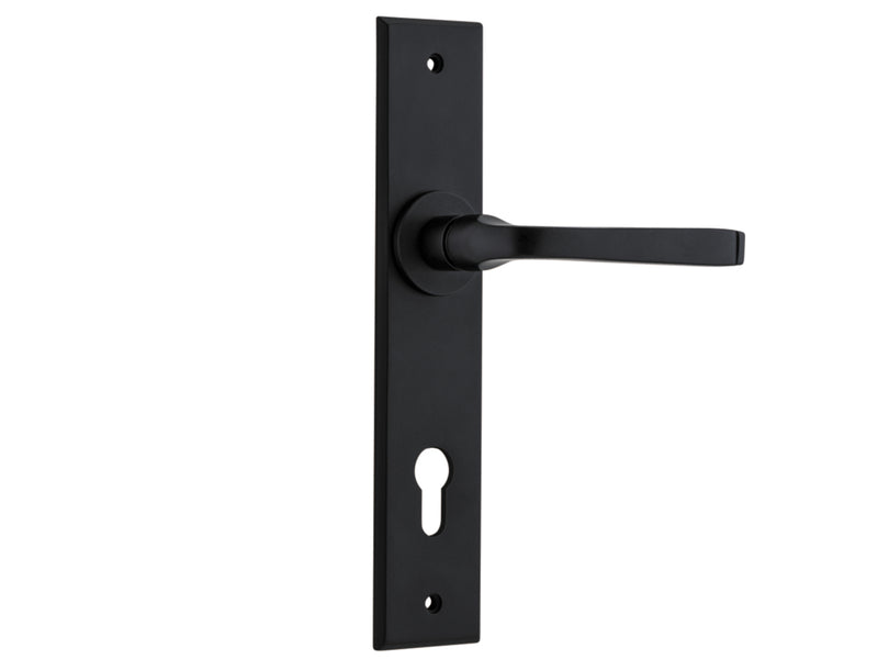 IVER ANNECY DOOR LEVER HANDLE ON CHAMFERED BACKPLATE NERO - CUSTOMISE TO YOUR NEEDS
