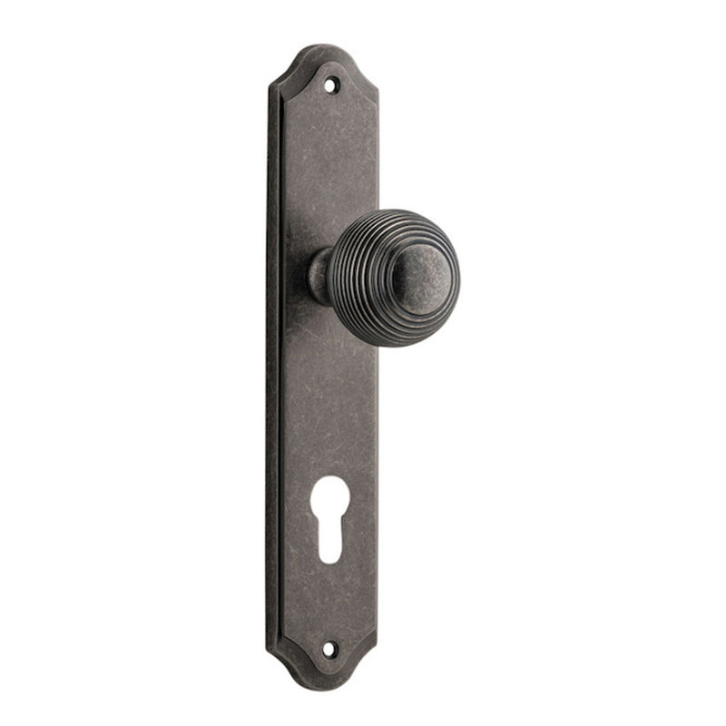 IVER GUILDFORD DOOR KNOB ON SHOULDERED BACKPLATE DISTRESSED NICKEL - CUSTOMISE TO YOUR NEEDS