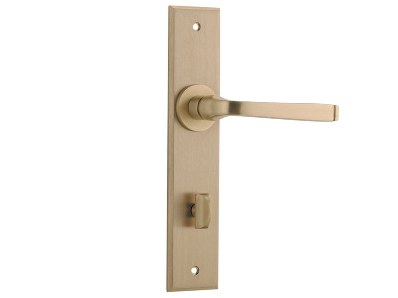 IVER ANNECY DOOR LEVER HANDLE ON CHAMFERED BACKPLATE BRUSHED CHAMPAGNE - CUSTOMISE TO YOUR NEEDS
