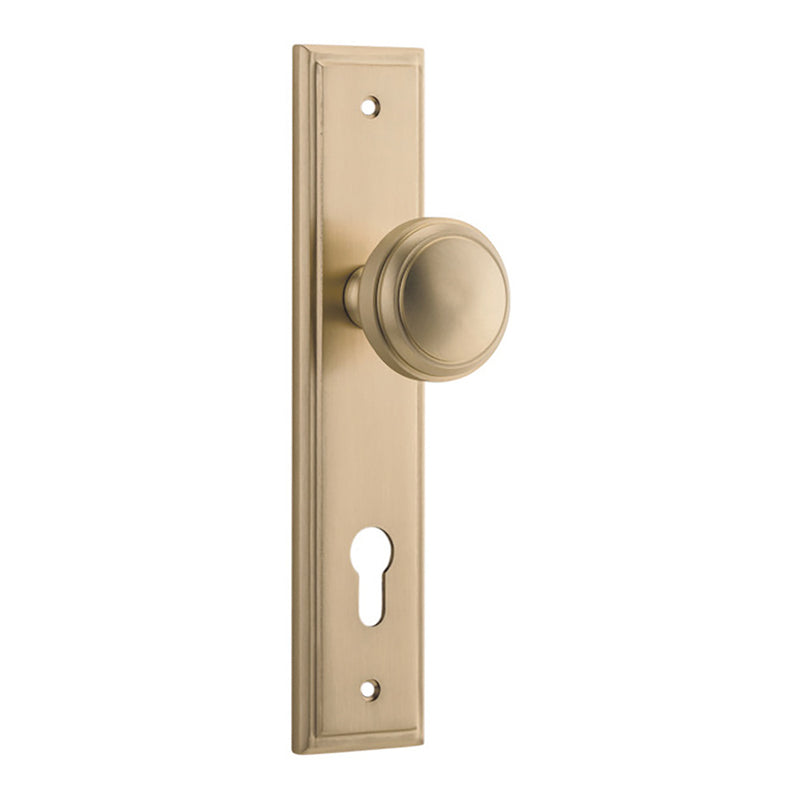 IVER PADDINGTON DOOR KNOB STEPPED BACKPLATE BRUSHED BRASS - CUSTOMISE TO YOUR NEEDS