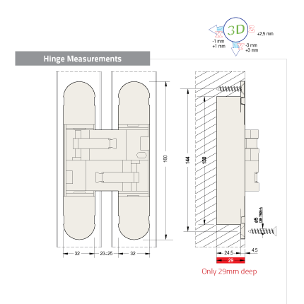 BELLEVUE BAC1131 CEAM DOOR HINGE 3D INVISIBLE CONCEALED 120KG