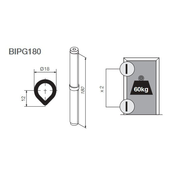 BELLEVUE BIPG180CR JUSTOR WELDING SPRING DOOR HINGE 180MM 60KG FULL SPRUNG PAIR