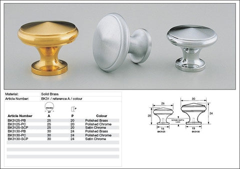 KETHY BK31 CABINET KNOB DIMPLE BRASS 30MM