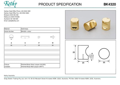 KETHY BK43 CABINET TUBA BRASS KNOB 20MM