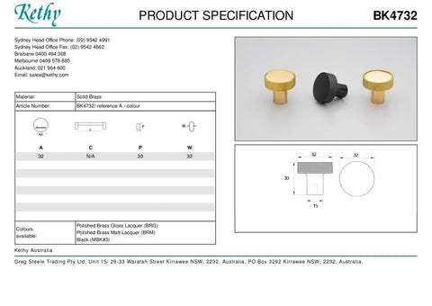 KETHY BK47 CABINET BUGLE KNOB 32MM