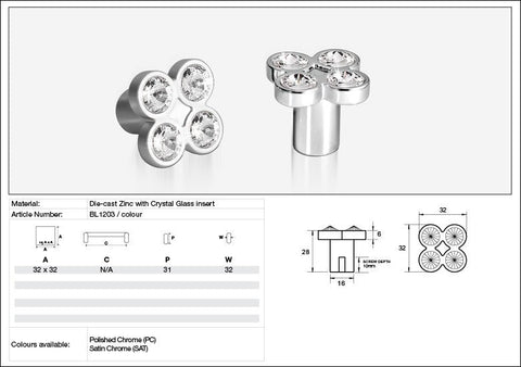 KETHY BL1203 CABINET RIGEL CLUSTER KNOB 4 STONE