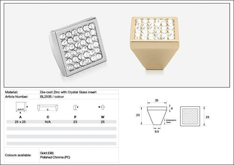 KETHY BL2505 CABINET PYRAMID KNOB 25MM MULTI STONE
