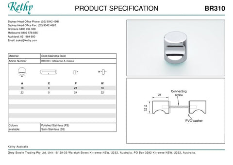 KETHY BR310 GLASS DOOR BACK-TO-BACK PAIR CYLINDER KNOB 22MM