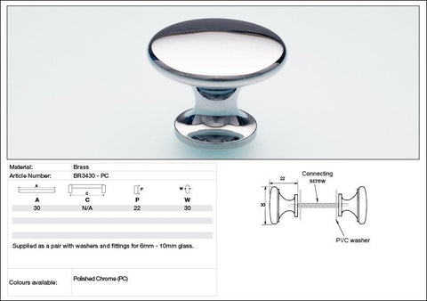KETHY BR34 GLASS DOOR BACK-TO-BACK PAIR BRASS BUTTON KNOB