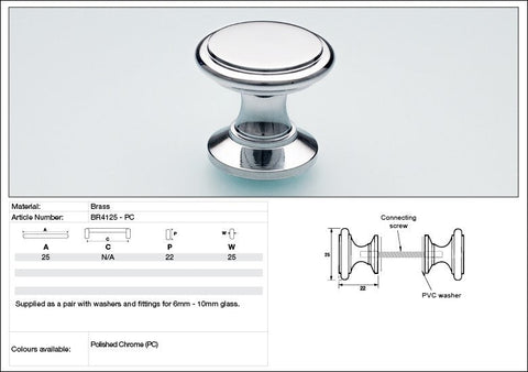 KETHY BR41 GLASS DOOR BACK-TO-BACK PAIR BRASS TOWER KNOB 25MM