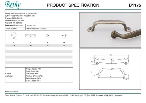 KETHY D1175 CABINET TEALL HANDLE 96MM