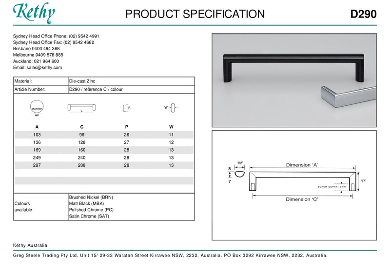 KETHY D290B CABINET OBLONG HANDLE 128MM