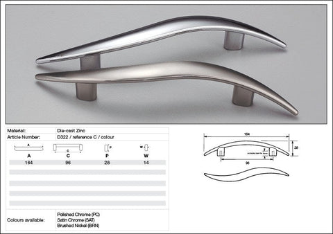KETHY D322 CABINET WAVE HANDLE 96MM