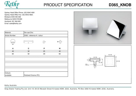 KETHY D365 CABINET BIG BERTHA KNOB 40X40MM